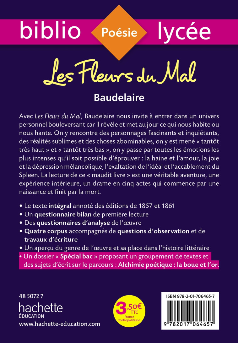 Bibliolycée - Les Fleurs du mal, Charles Baudelaire - Charles Baudelaire, Elsa Jolles, Philippe Dardel - HACHETTE EDUC