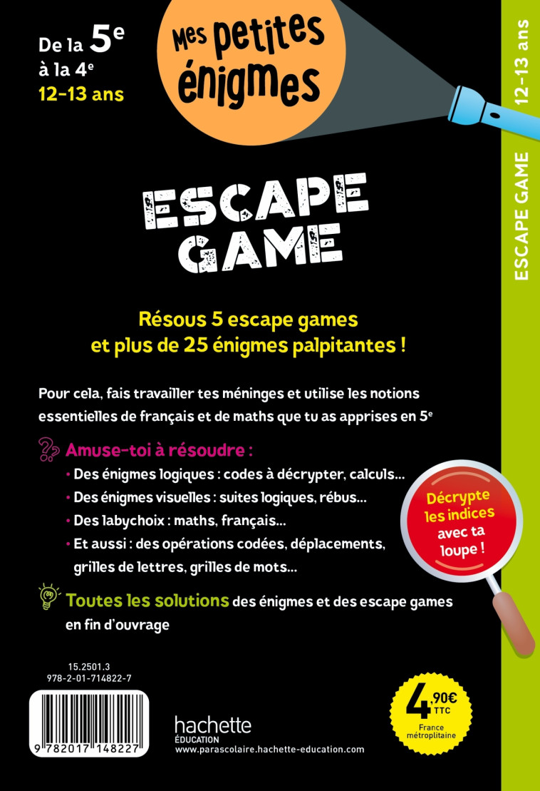 Escape game - De la 5e à la 4e - Cahier de vacances 2025 - Sandra Lebrun, Sandra Lebrun - HACHETTE EDUC
