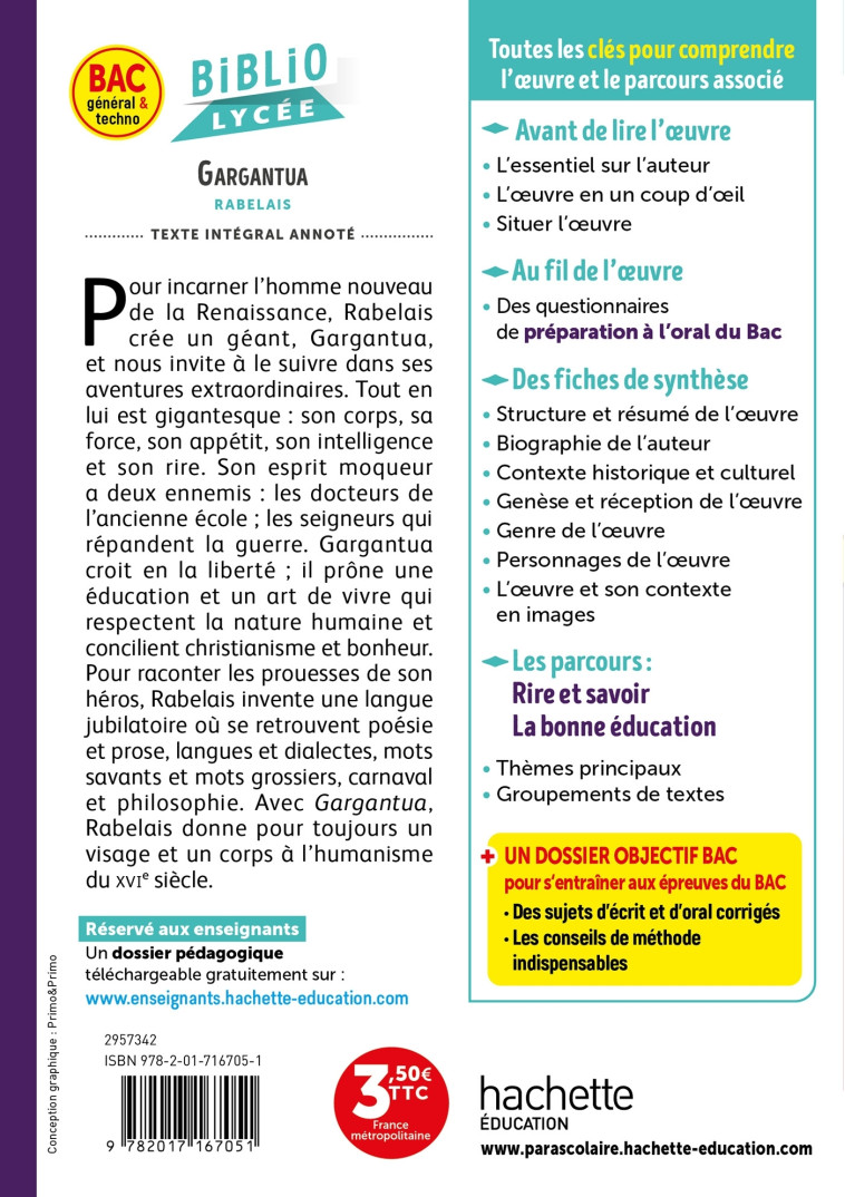 BiblioLycée Gargantua, Rabelais - BAC 2025 - François Rabelais, Laurence Teper, Franck Mazzucchelli - HACHETTE EDUC