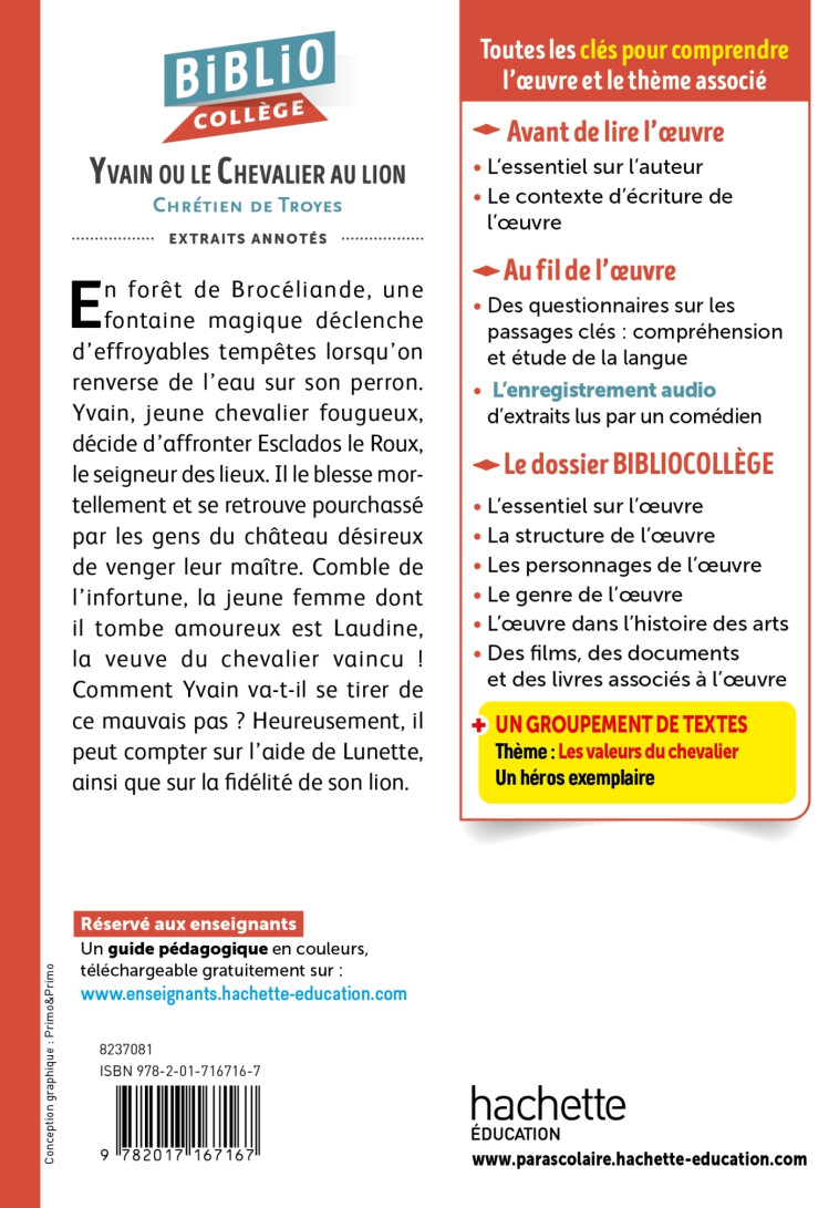 Bibliocollège - Yvain ou le Chevalier au lion, Chrétien de Troyes - Chrétien de Troyes Chrétien de Troyes,  CHRETIEN DE TROYES,  CHRETIEN DE TROYES - HACHETTE EDUC