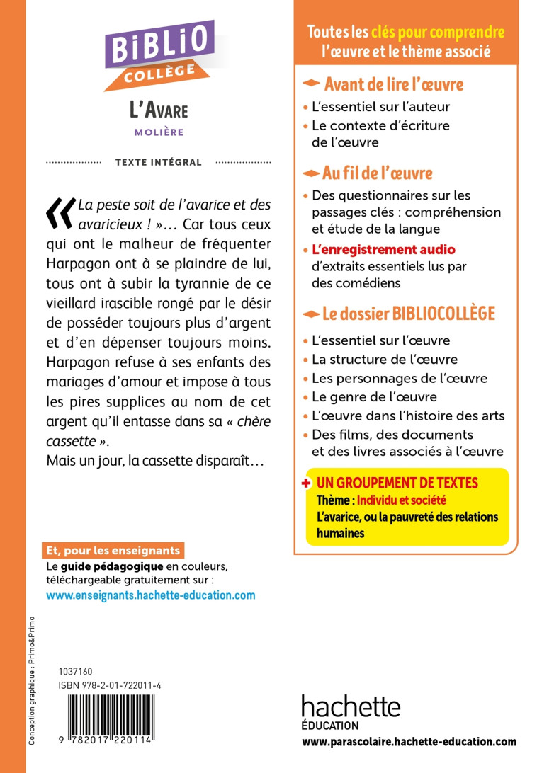 Bibliocollège - L'Avare, Molière - Molière Molière, Isabelle De Lisle, Jean-Baptiste Molière (Poquelin dit) - HACHETTE EDUC