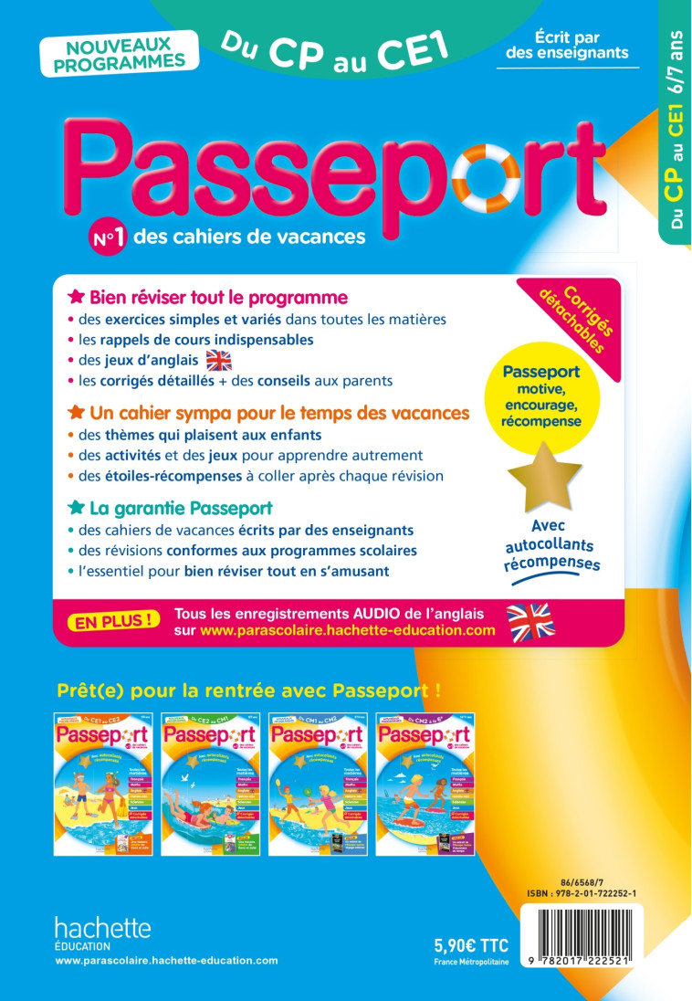 Passeport - Du CP au CE1 6/7 ans - Cahier de vacances 2025 - Philippe Bourgouint, Nicole Presse, Xavier Knowles, Thérèse Bonté, Philippe Bourgouint, Nicole Presse, Xavier Knowles, Thérèse Bonté - HACHETTE EDUC
