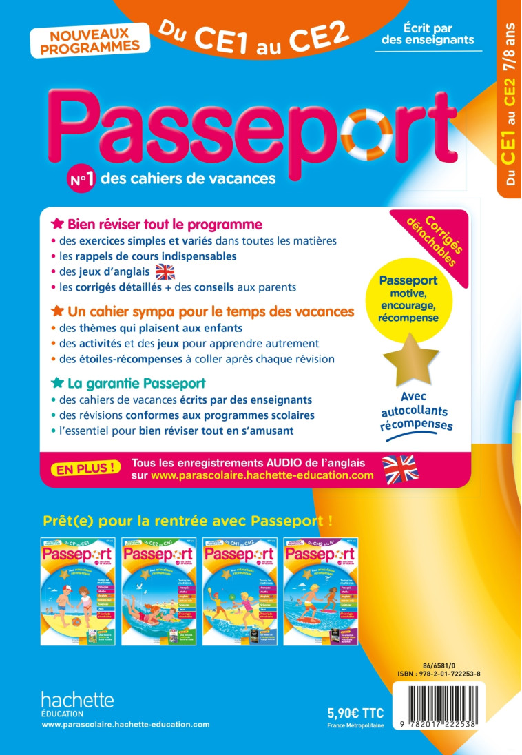 Passeport - Du CE1 au CE2 7/8 ans - Cahier de vacances 2025 - Catherine Bessières, Xavier Knowles, Thérèse Bonté, Catherine Bessières, Xavier Knowles, Thérèse Bonté - HACHETTE EDUC