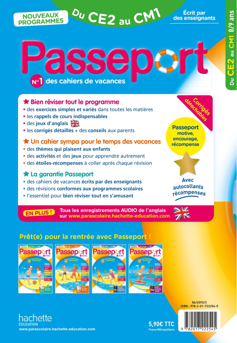 Passeport - Du CE2 au CM1 8/9 ans - Cahier de vacances 2025 - Michèle Bacon, Jean-Étienne Hérété, Xavier Knowles, Thérèse Bonté, Michèle Bacon, Jean-Étienne Hérété, Xavier Knowles, Thérèse Bonté - HACHETTE EDUC
