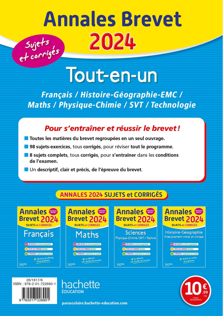 Annales BREVET 2024 Tout-en-un - Brigitte Réauté, Michèle Laskar, Philippe Rousseau, Christophe Saïsse, Sébastien Dessaint, Malorie Gorillot - HACHETTE EDUC