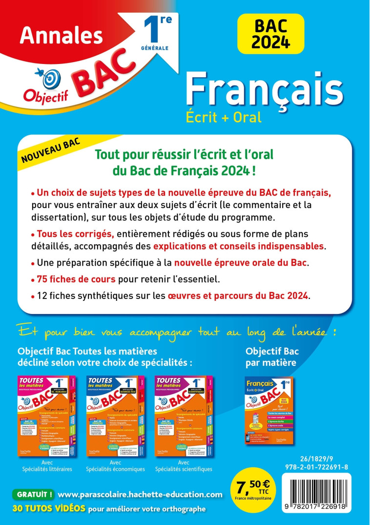 Annales Objectif BAC 2024 - Français 1res - Isabelle Lisle, Sylvie Beauthier - HACHETTE EDUC