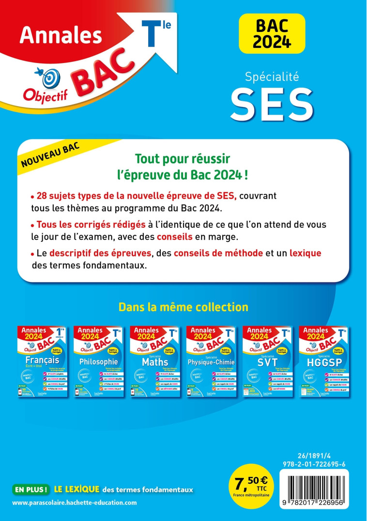 Annales Objectif BAC 2024 - Spécialité SES - David Mourey, Laurent Braquet - HACHETTE EDUC