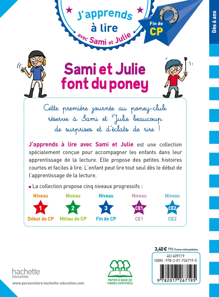 Sami et Julie CP niveau 3 Sami et Julie font du poney - Thérèse Bonté, Marion Fallot - HACHETTE EDUC