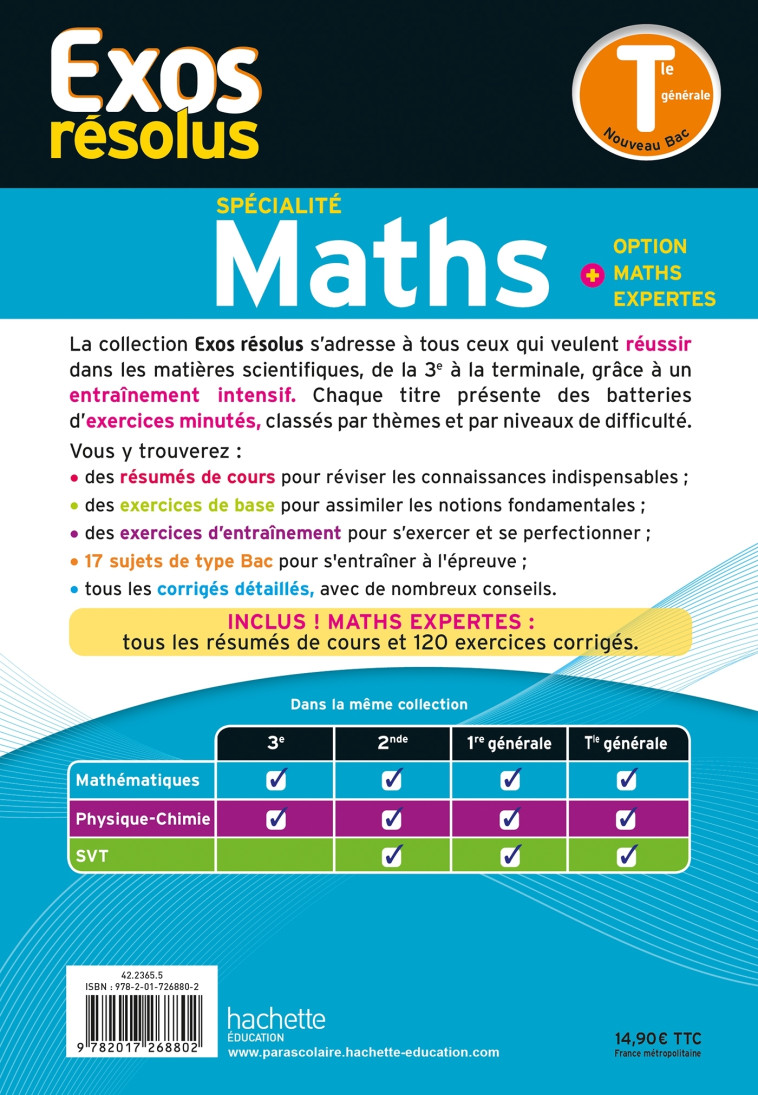 Exos résolus spécialité Maths + Option Maths expertes Tle - Claudine Renard, Geneviève GUILLAUMIN - HACHETTE EDUC