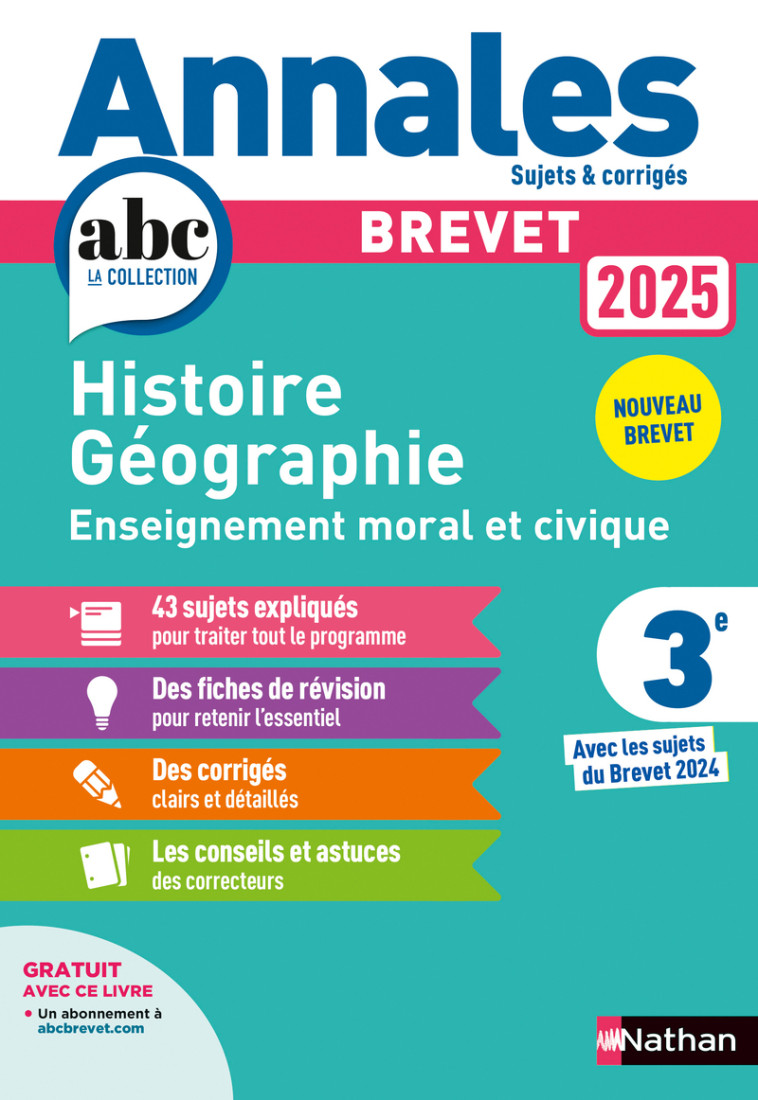 Annales Brevet Histoire Géographie Enseignement Moral et Civique 2025 - Corrigé - Grégoire Pralon, Laure Genêt, Pascal Jezequel - NATHAN