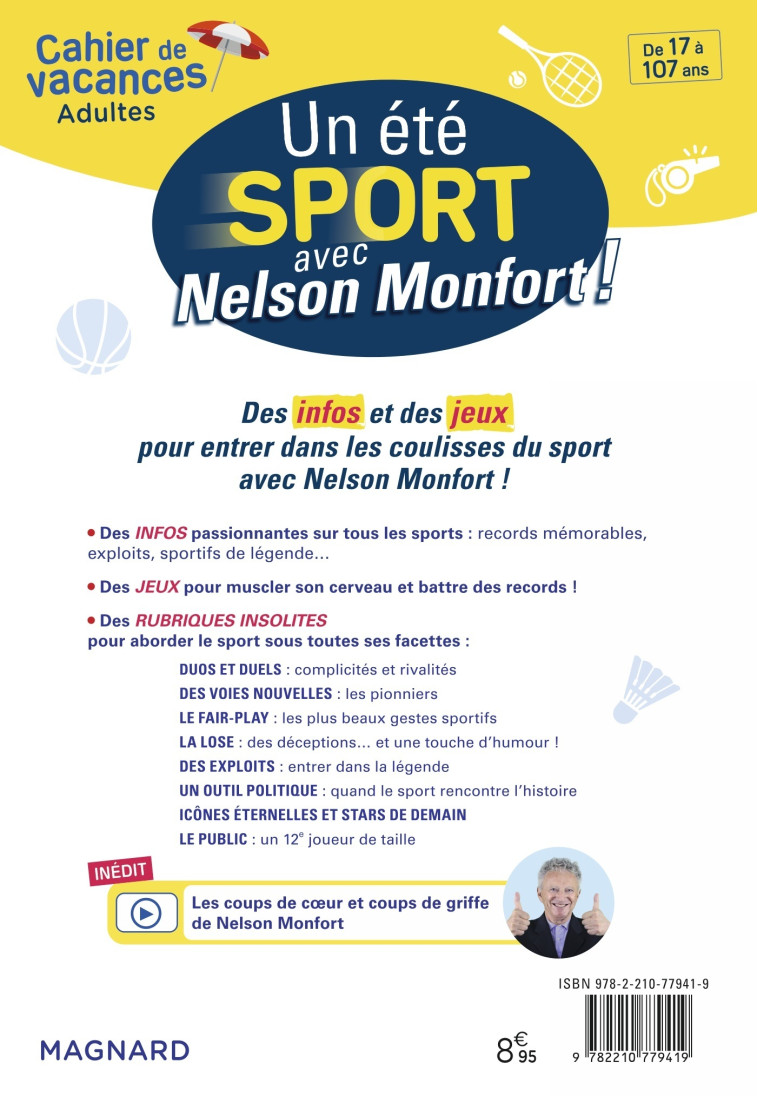 Cahier de vacances adultes - Un été sport avec Nelson Monfort ! - Nelson Monfort, Stéphane Catteau, Nelson Monfort, Stéphane Catteau - MAGNARD