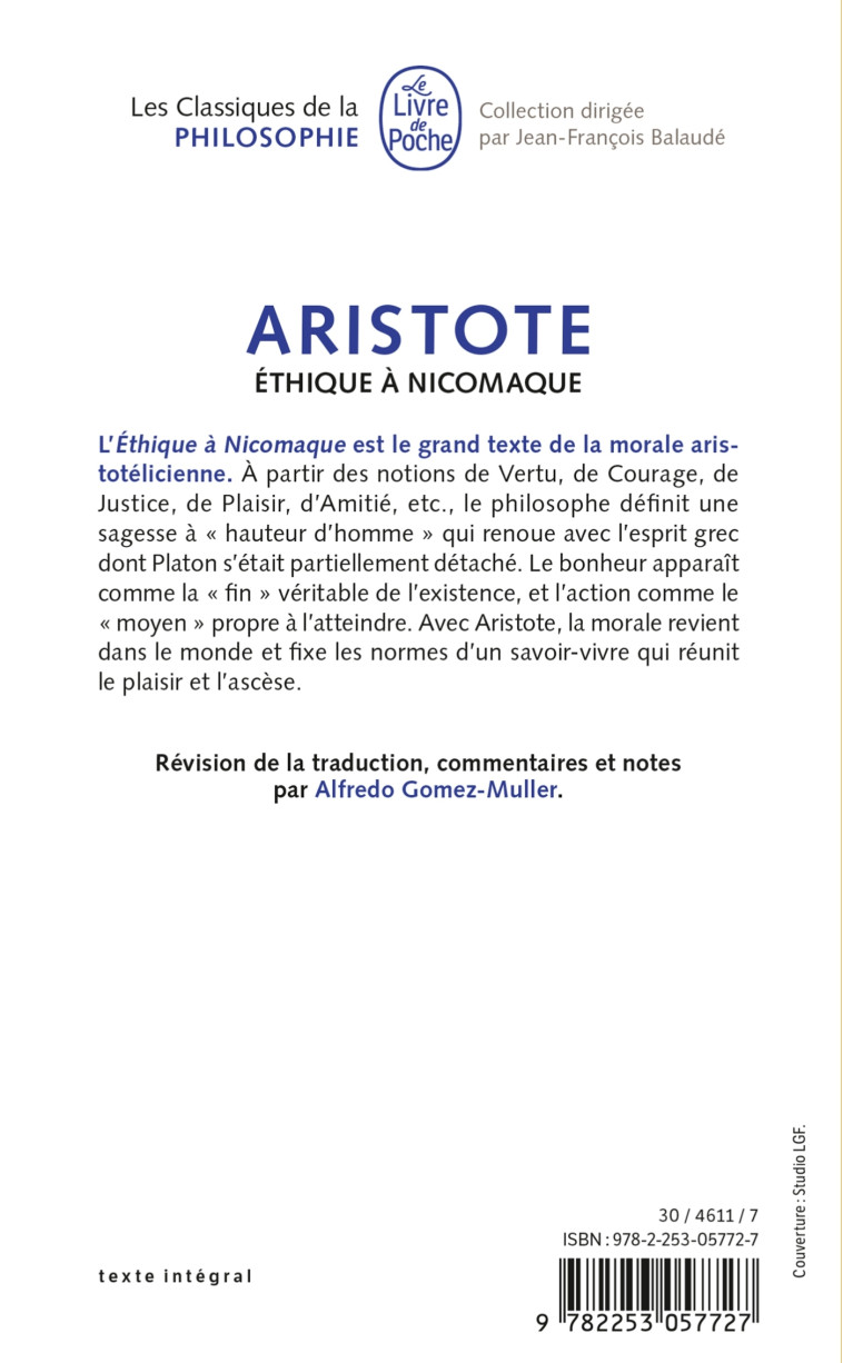 Ethique à Nicomaque - Aristote Aristote,  ARISTOTE,  ARISTOTE - LGF
