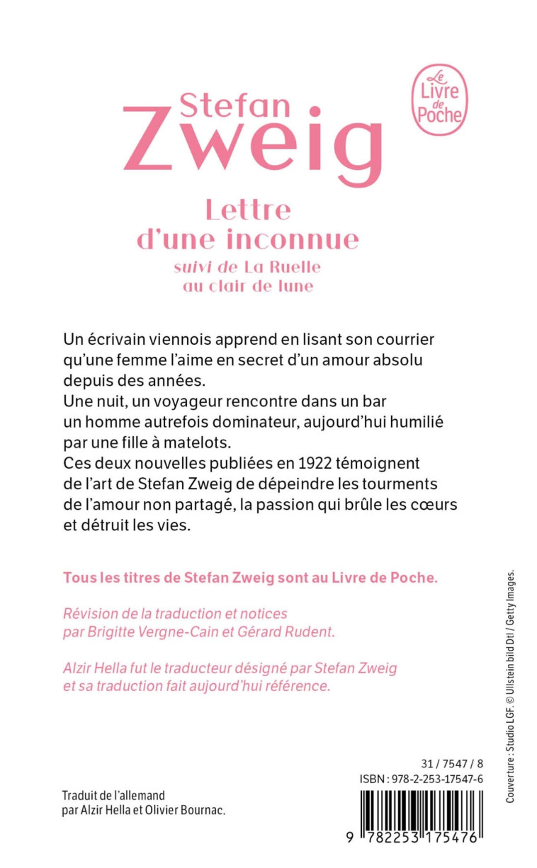 Lettre d'une inconnue - Stefan Zweig - LGF