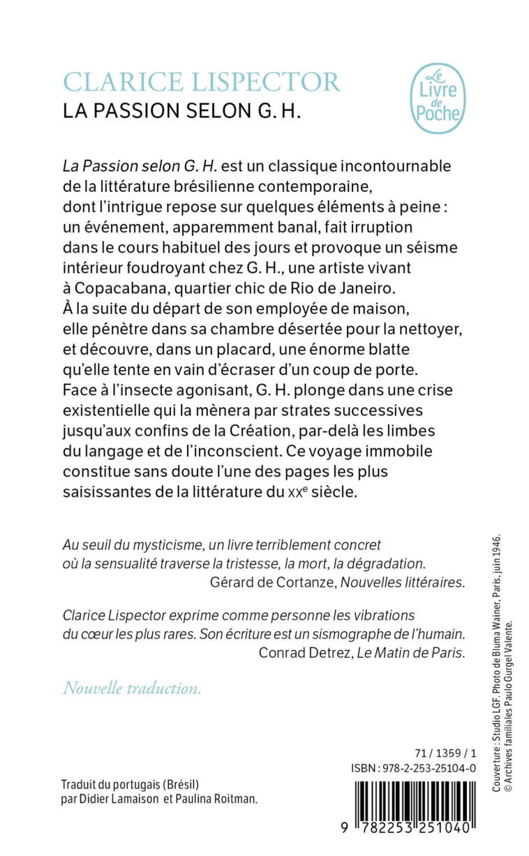 La Passion selon G.H. - Clarice Lispector, Clarice Lispector - LGF