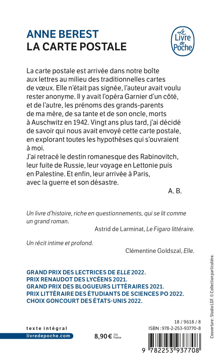 La carte postale - Anne Berest, Anne Berest - LGF