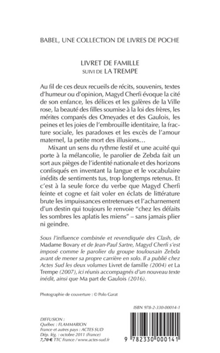 Livret de famille suivi de La Trempe - Magyd Cherfi, Magyd Cherfi - ACTES SUD