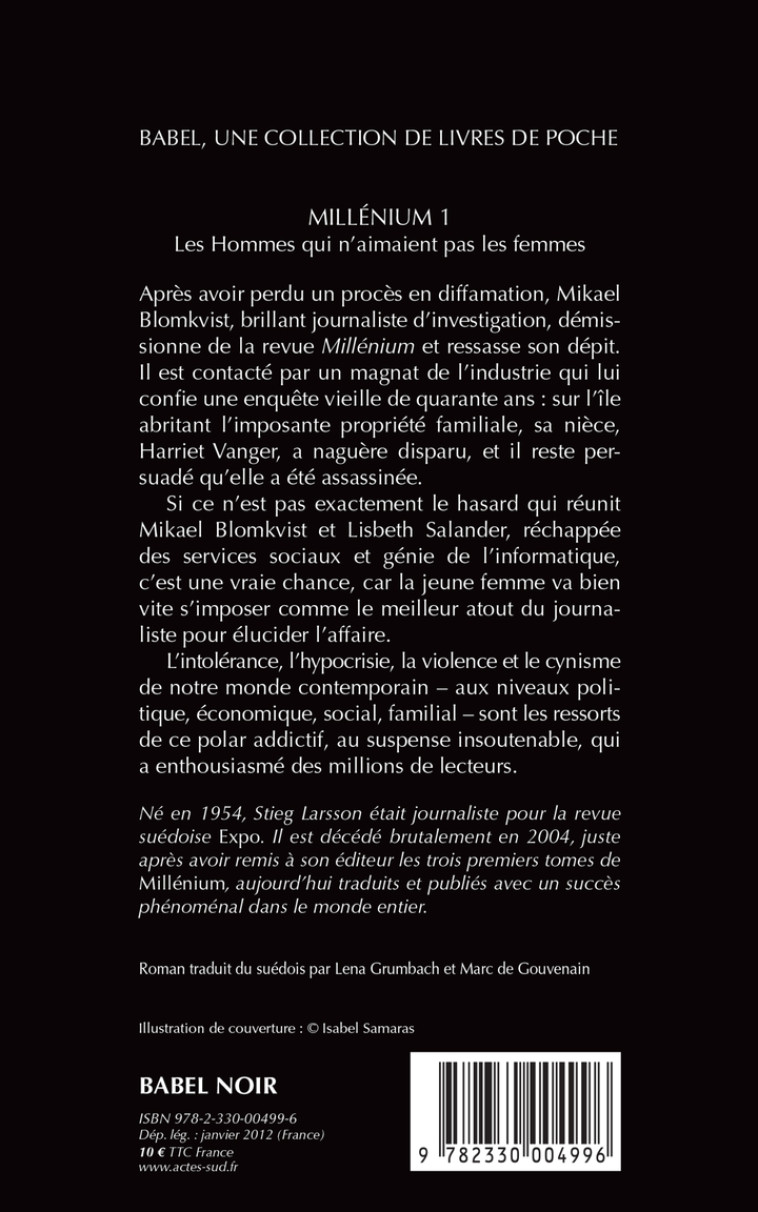 Millénium 1 - Les hommes qui n'aimaient pas les femmes - Stieg Larsson, Marc De gouvenain, Lena Grumbach, Stieg Larsson, Marc De gouvenain, Lena Grumbach - ACTES SUD