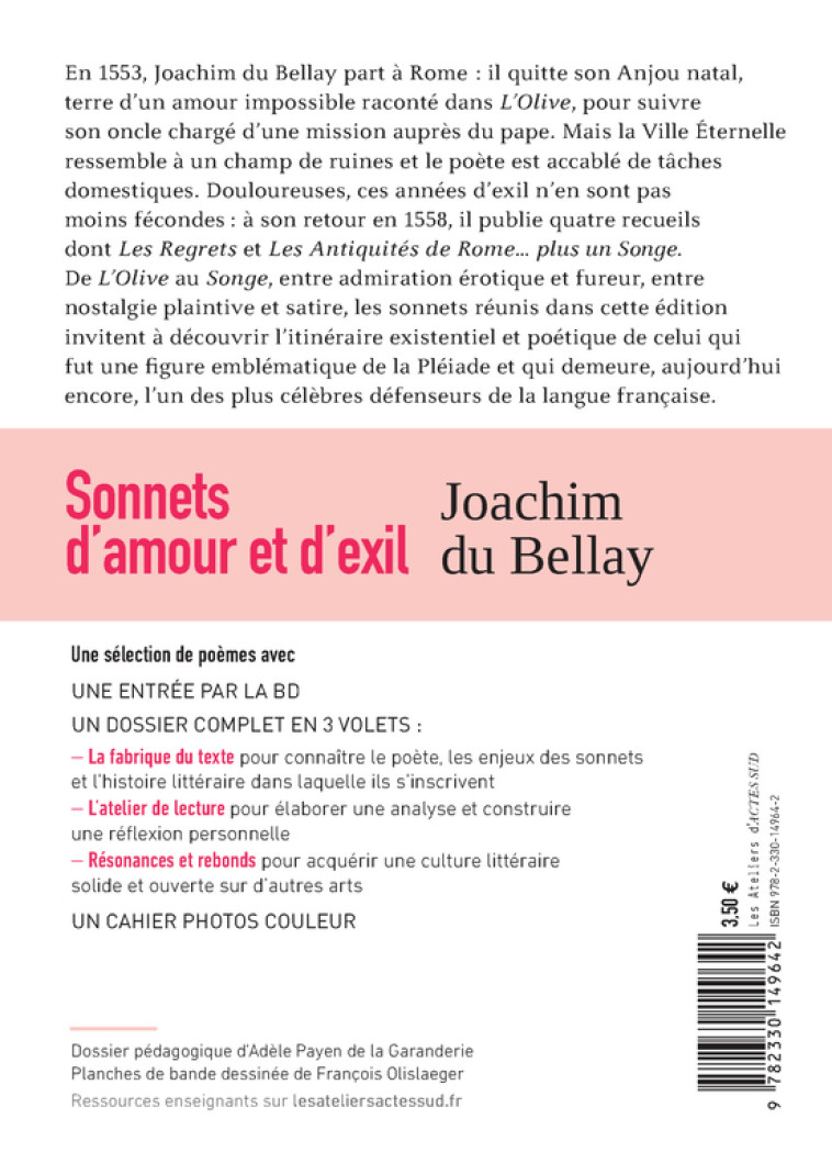Sonnets d'amour et d'exil - Joachim Du Bellay, François Olislaeger, Adèle Payen de la Garanderie, Joachim Du Bellay, François Olislaeger, Adèle Payen de la Garanderie - ACTES SUD