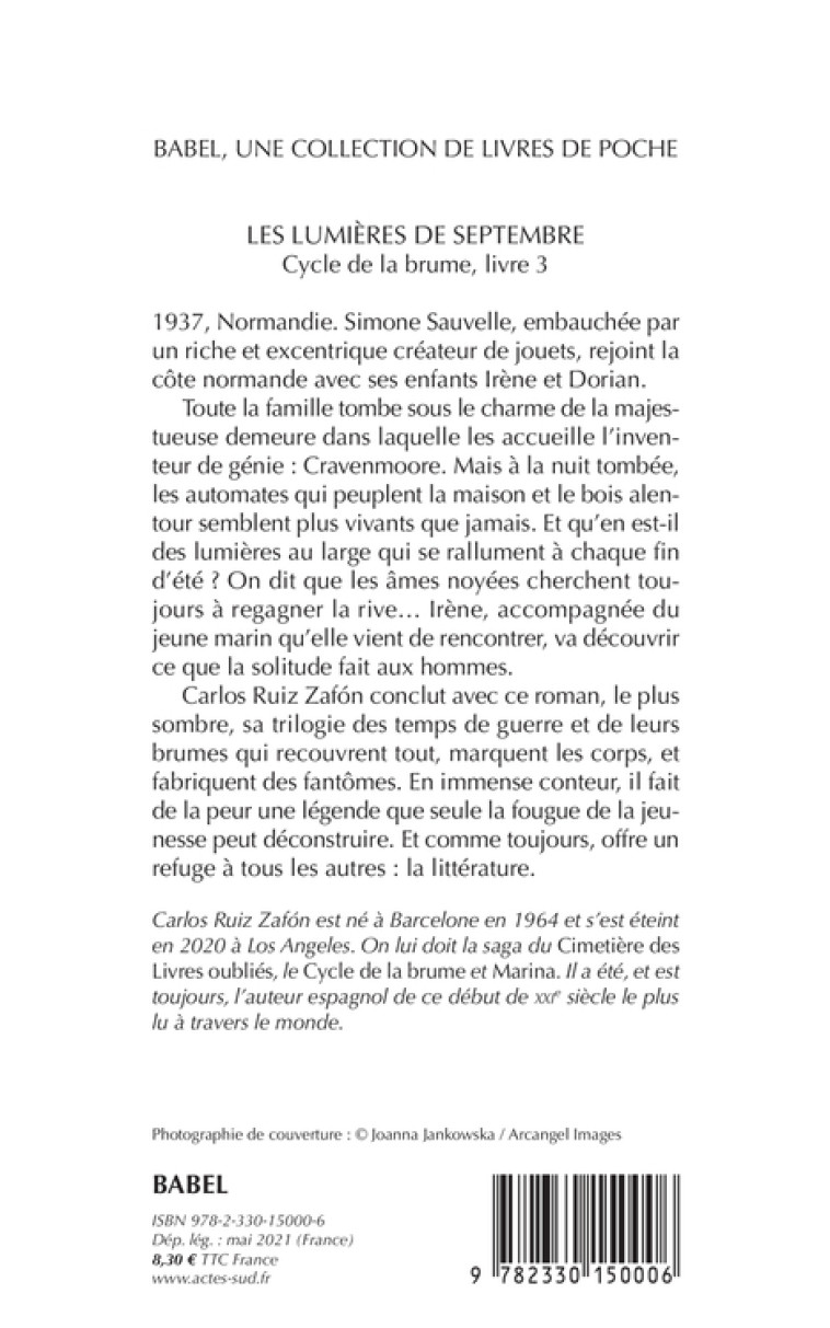 Les Lumières de septembre - Carlos Ruiz Zafón, François Maspero - ACTES SUD