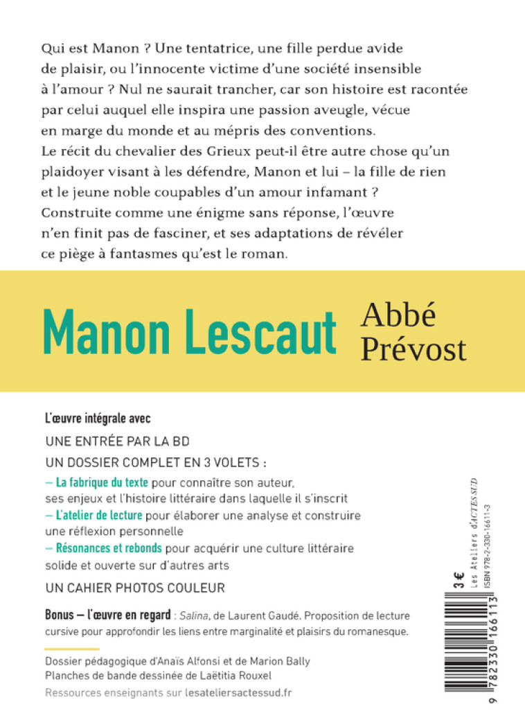 Manon Lescaut - BAC 2025 (voies générales et technologiques) - Abbé Prévost, Thomas Gabison, Laëtitia Rouxel, Anaïs Alfonsi, Marion Bally, Thomas Gabison, Abbé Prévost, Laëtitia Rouxel, Anaïs Alfonsi, Marion Bally - ACTES SUD