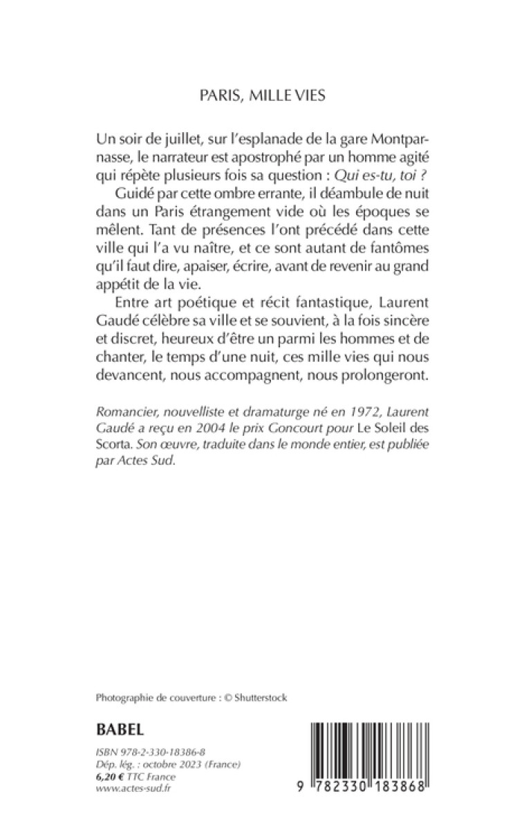 Paris, mille vies - Laurent Gaudé, Laurent Gaudé - ACTES SUD