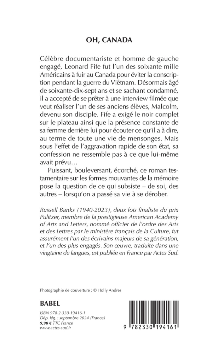 Oh, Canada - Russell Banks, Pierre Furlan, Russell Banks, Pierre Furlan - ACTES SUD
