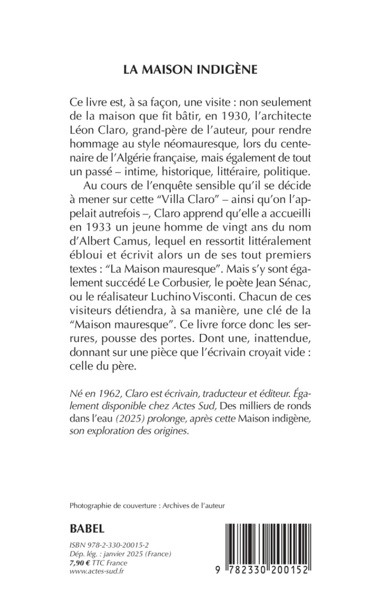 La Maison indigène -  Claro,  Claro - ACTES SUD