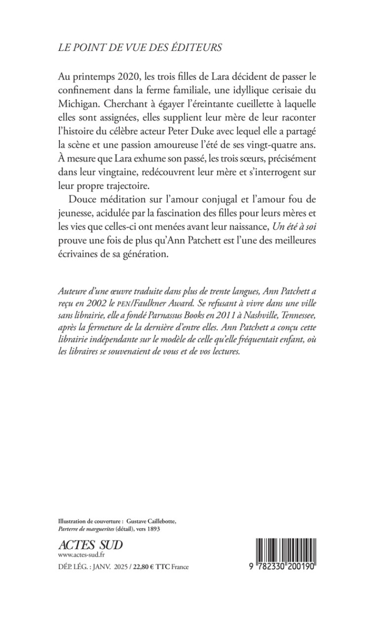 Un été à soi - Ann Patchett, Hélène FRAPPAT, Ann Patchett, Hélène FRAPPAT - ACTES SUD