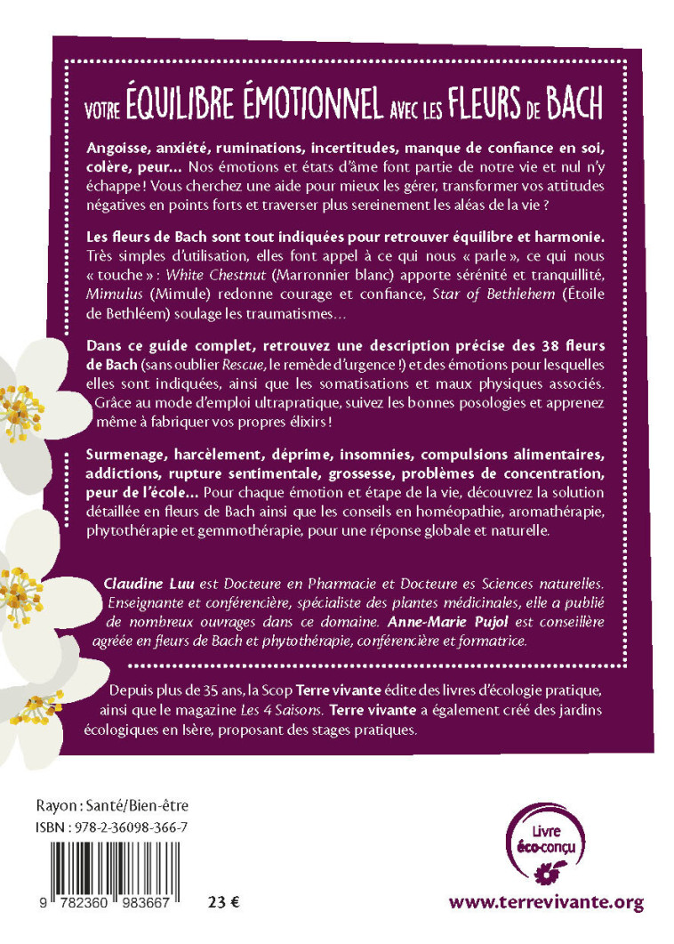 Votre équilibre émotionnel avec les fleurs de bach - Claudine Luu, Claudine Luu, Anne-marie Pujol - TERRE VIVANTE