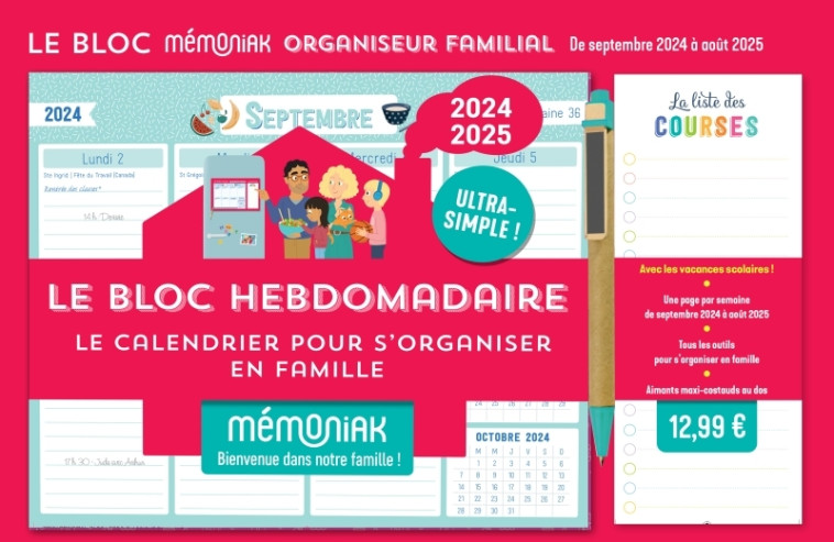 Le Bloc hebdomadaire organiseur familial Mémoniak, calendrier sept. 2024 - août 2025 - Nesk Nesk,  Nesk,  Nesk - 365 PARIS
