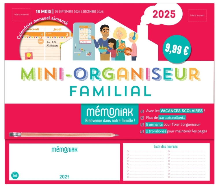 Mini-organiseur familial Mémoniak, calendrier familial mensuel (sept. 2024- déc. 2025) - XXX - 365 PARIS