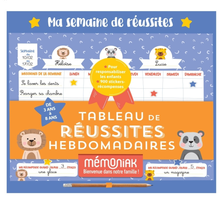 Tableau de réussites hebdomadaires Mémoniak, max 3 enfants, pérpétuel - XXX - 365 PARIS