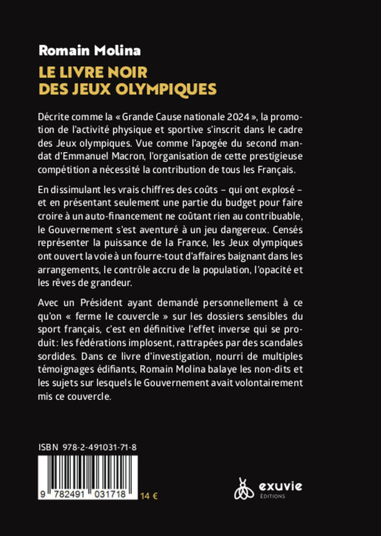 Le livre noir des jeux olympiques - Romain Molina, Romain Molina - EXUVIE