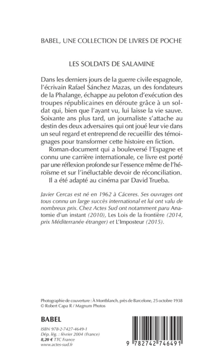 Les soldats de Salamine - Javier Cercas, Aleksandar Grujicic, Elisabeth Beyer - ACTES SUD