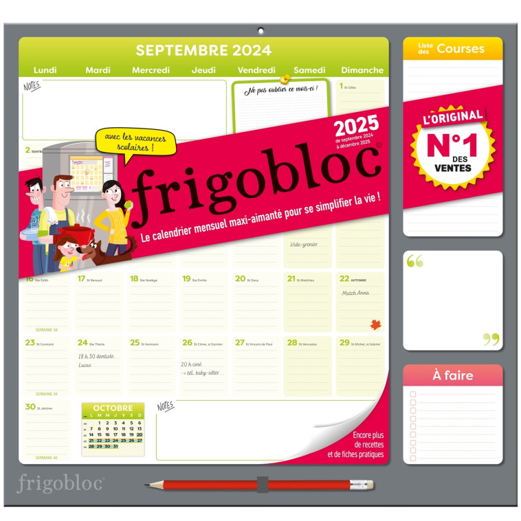 Frigobloc Mensuel 2025 - Calendrier d'organisation familiale / mois (de sept. 2024 à déc. 2025) -  ,   - PLAY BAC