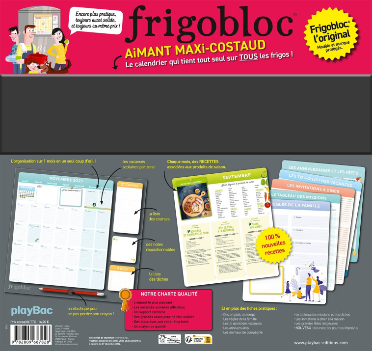 Frigobloc Mensuel 2025 - Calendrier d'organisation familiale / mois (de sept. 2024 à déc. 2025) -  ,   - PLAY BAC