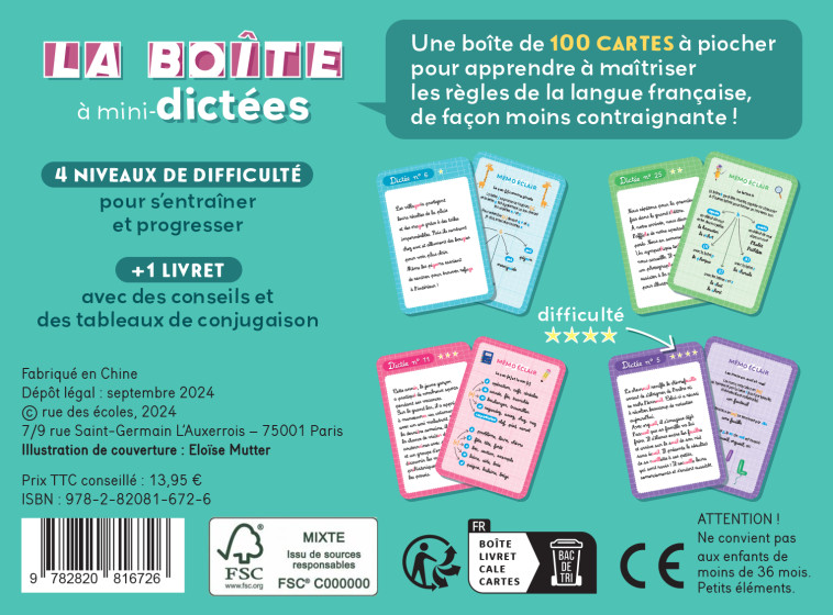 La boîte à mini-dictées - CE2-CM1-CM2 - Camille  Denoël, Barbara Remy, Camille  Denoël, Barbara Remy - RUE DES ECOLES