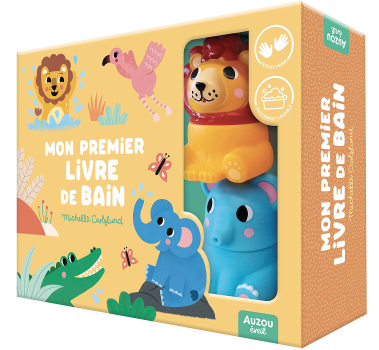 Mon premier livre de bain - Dans la savane - Un coffret avec 2 jouets déclipsables ! - Michelle CARLSLUND, Michelle CARLSLUND - AUZOU