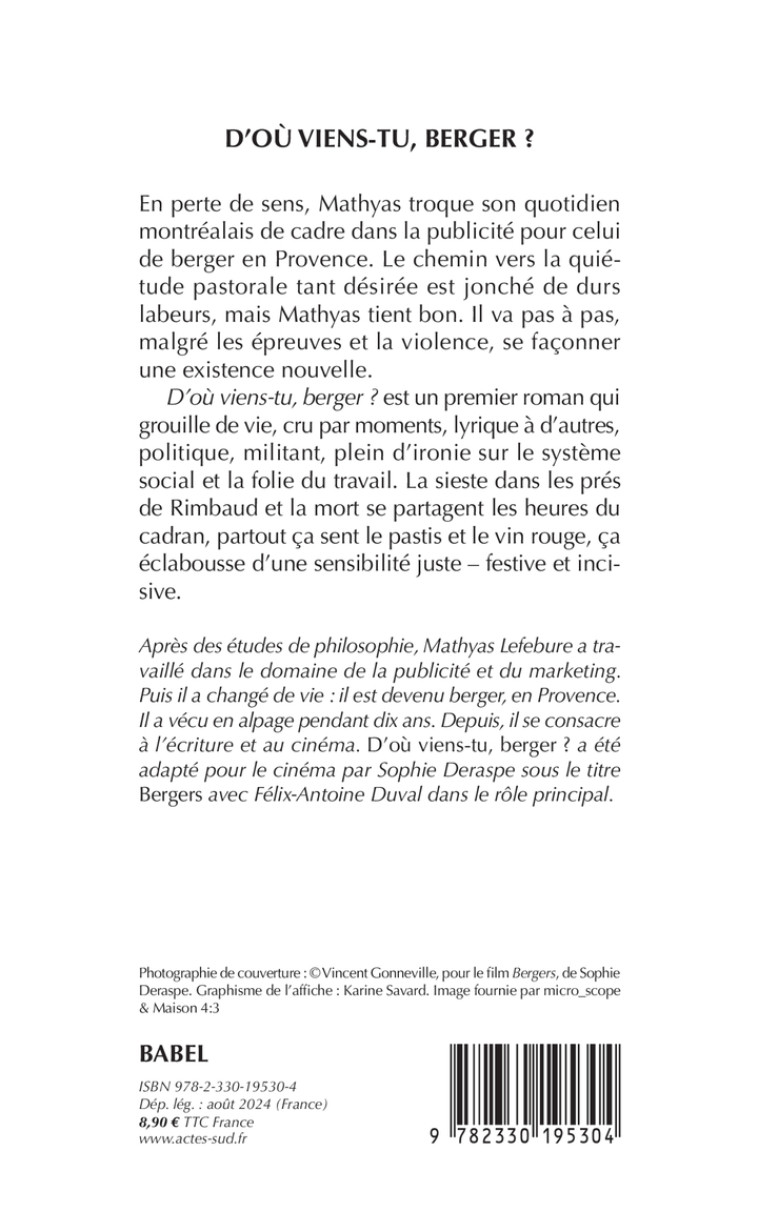 D'où viens-tu, berger ? - Mathyas Lefebure, Mathyas Lefebure - ACTES SUD