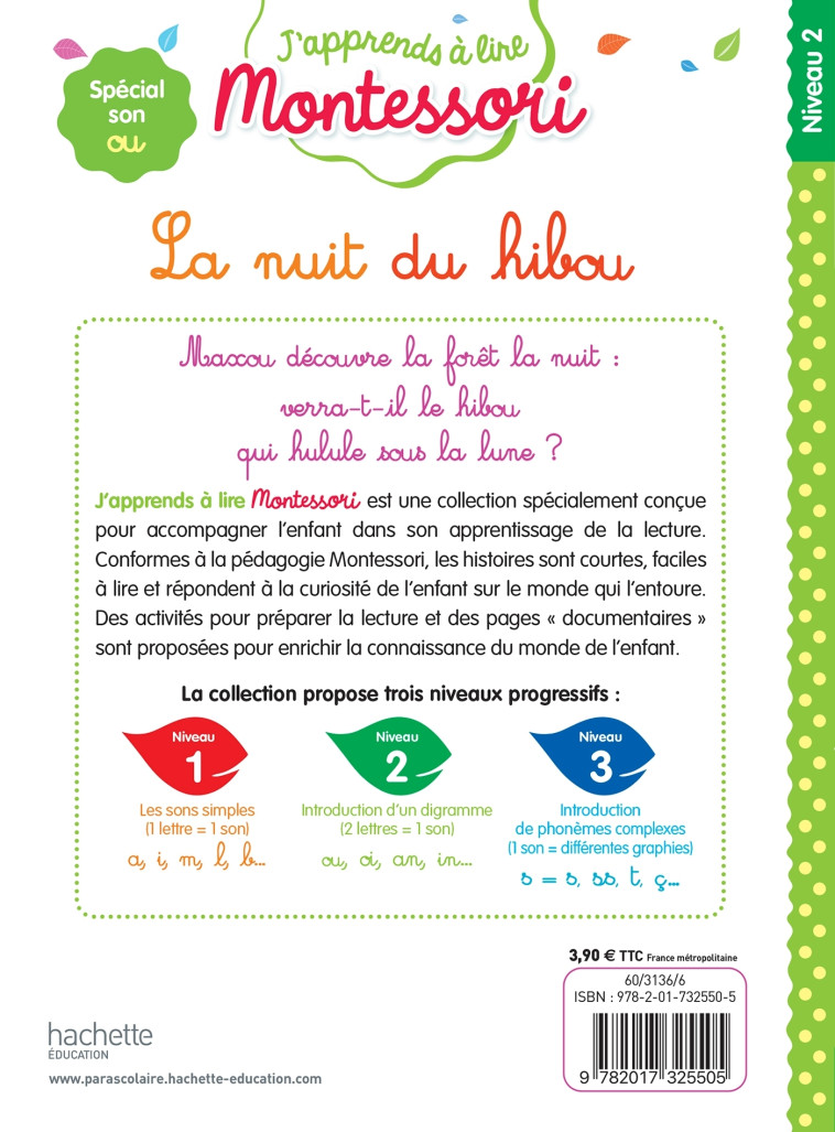 La nuit du hibou, Niveau 2 - J'apprends à lire Montessori - Charlotte Leroy-Jouenne - HACHETTE EDUC